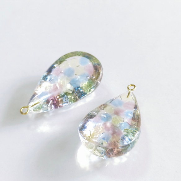 sample sale　〜青い鳥の涙　ティアドロップリング〜  クリア　レジン　スワロフスキー　タンザナイト　ガラス　花 7枚目の画像