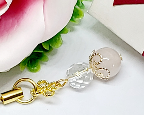 547 クラッククォーツ×ローズクォーツ　天然石　お守り　ストラップ　チャーム 547 クラッククォーツ×ローズクォーツ 天然石 お守り ストラップ