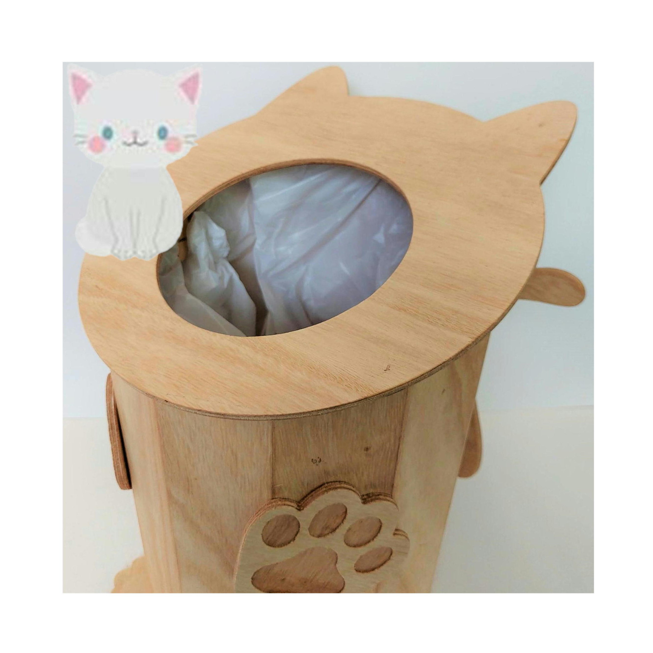 【受注生産】ねこのごみ箱　ダストボックス　白猫（ナチュラル）