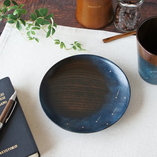 黒拭き漆銘々皿・流星・青【本漆塗り】 小皿 うるしと蒔絵の雑貨suo