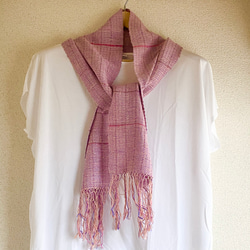 手織りストール　ピンク　シルク素材　春夏秋冬　レディース　女性　チクチクしない 5枚目の画像