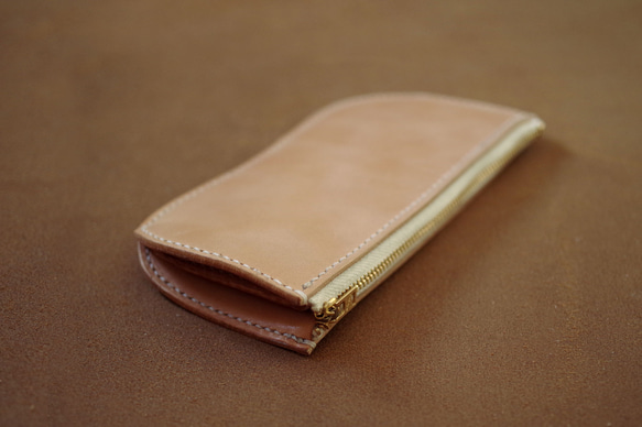 真皮光滑拉鍊長款錢包（定制）手工縫製 Nume Leather Natural 第7張的照片