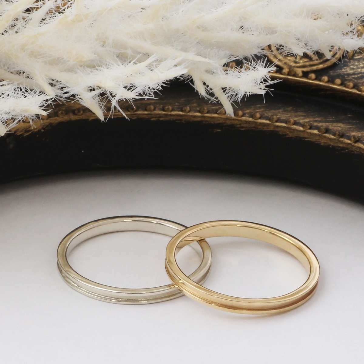 シンプル  K10 ＆ プラチナ ペアリング マリッジリング 結婚指輪に 名入れ刻印無料 PT8034PY