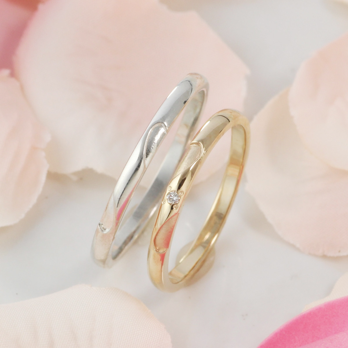 ふたりでひとつ ハートリング K10 ＆ プラチナ  ダイヤモンドペアリング マリッジリング  PT8036PY