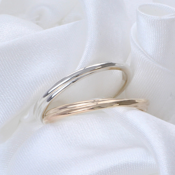 ねじりラインが美しい K10 ＆ プラチナ ペアリング マリッジリング  結婚指輪 刻印無料 PT8038PY 2枚目の画像