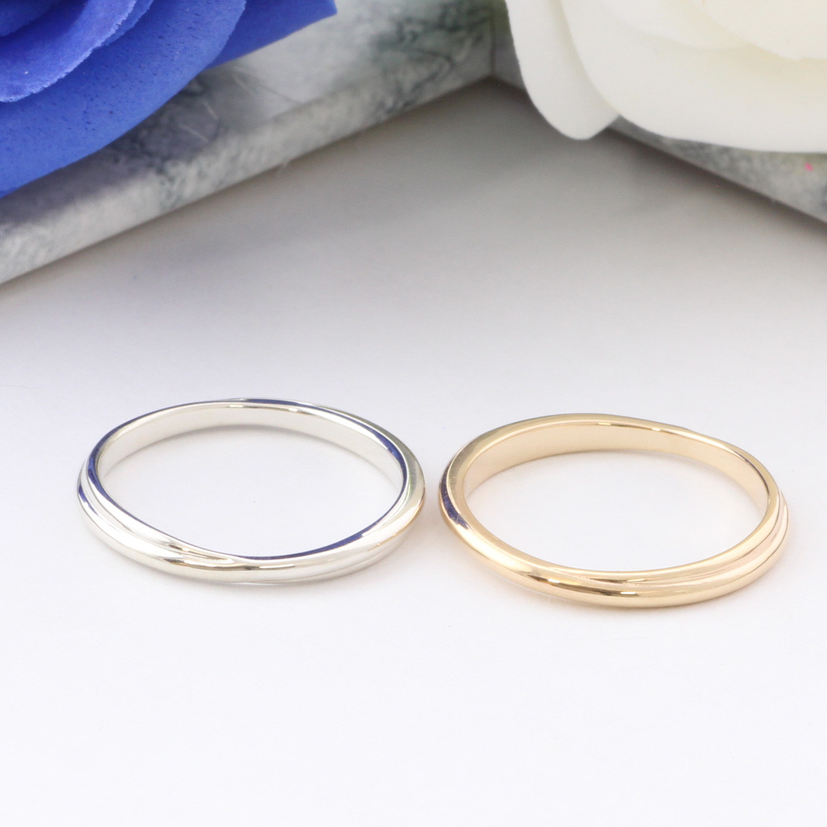 ねじりラインが美しい K10 ＆ プラチナ ペアリング マリッジリング  結婚指輪 刻印無料 PT8038PY