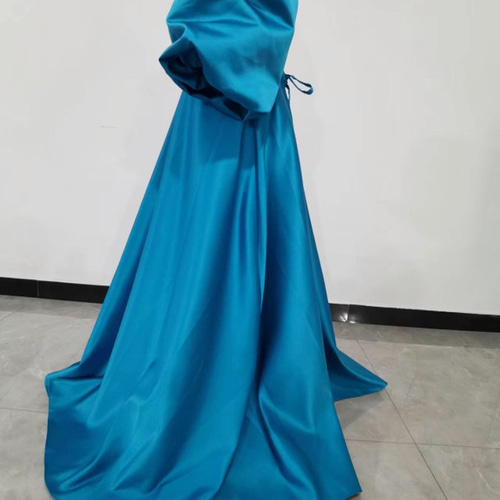 高品質！ カラードレス 青/ブルー ベアトップ パフスリーブ 前撮り 2次  