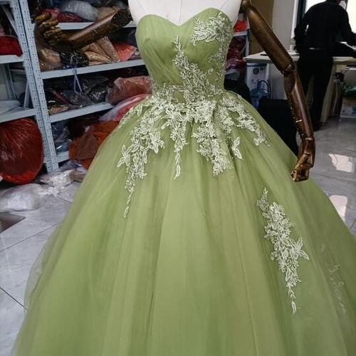 高品質！上質オーガンジー マスタード色 繊細レース プリンセスライン  