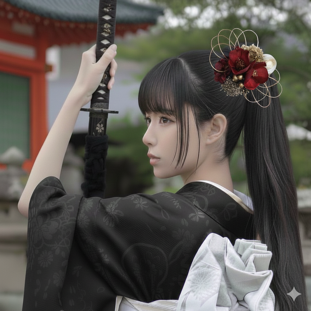 成人式 髪飾り 椿×紅｜卒業式 袴 和装ヘア No.RV70 振袖 着物 和装 花嫁 結婚式 前撮り 入学式 和モダン