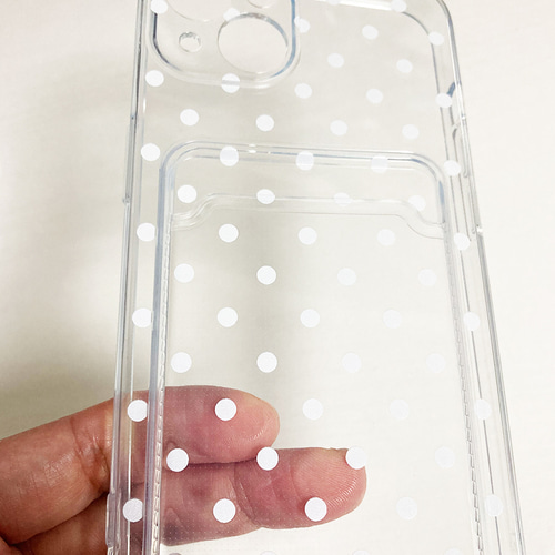 再販】ソフトクリアケース ドット柄カードホルダー付きケース