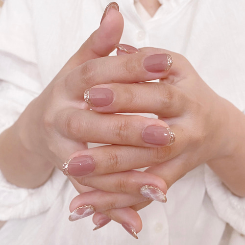 くすみピンクネイル/ミラーフレンチネイル/大理石ネイル/ニュアンス  