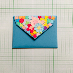 お花がいっぱい　ミニメッセージカード&封筒　母の日・バースデーカード等　ブルー 5枚目の画像