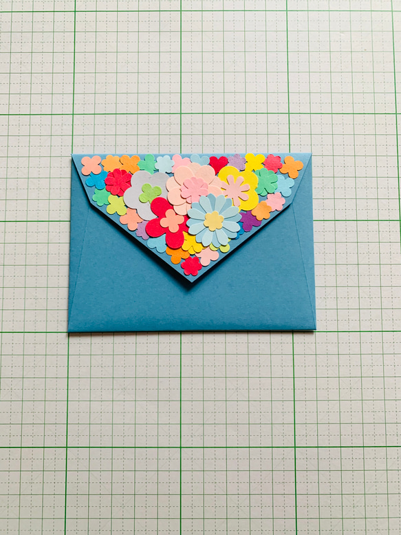 お花がいっぱい　ミニメッセージカード&封筒　母の日・バースデーカード等　ブルー 5枚目の画像