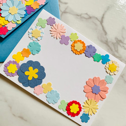 お花がいっぱい　ミニメッセージカード&封筒　母の日・バースデーカード等　ブルー 2枚目の画像