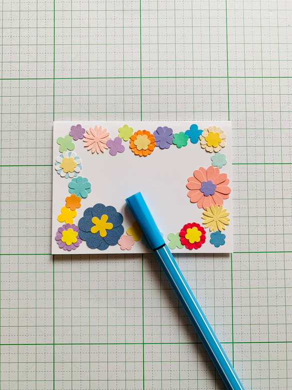 お花がいっぱい　ミニメッセージカード&封筒　母の日・バースデーカード等　ブルー 6枚目の画像