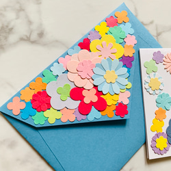 お花がいっぱい　ミニメッセージカード&封筒　母の日・バースデーカード等　ブルー 3枚目の画像