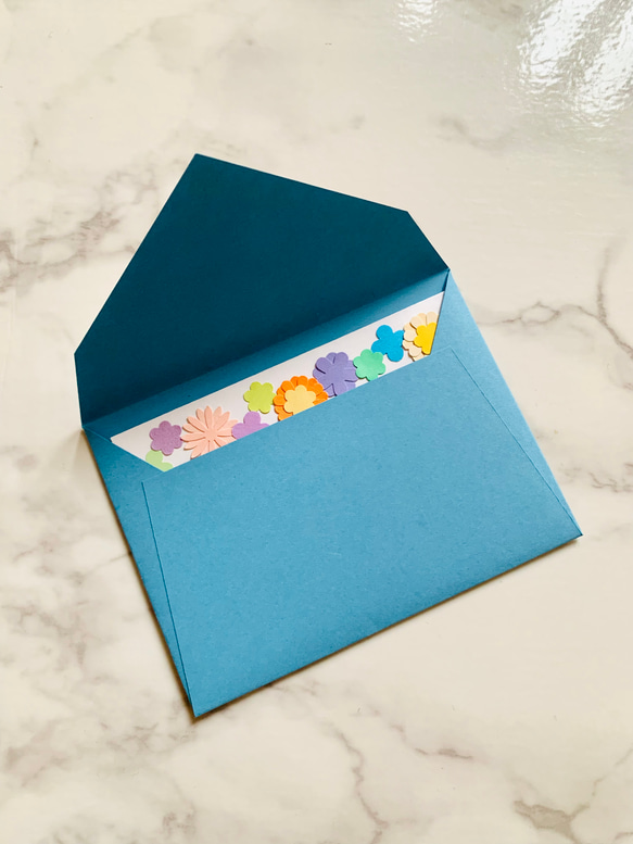 お花がいっぱい　ミニメッセージカード&封筒　母の日・バースデーカード等　ブルー 7枚目の画像