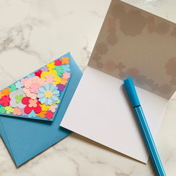 お花がいっぱい　ミニメッセージカード&封筒　母の日・バースデーカード等　ブルー 4枚目の画像