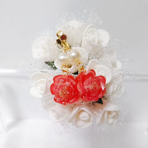 サージカルステンレス バラ ピアス イヤリング グラデーション 薔薇 