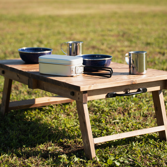 折たたみテーブル　アウトドアテーブル　キャンプテーブル　ソロキャンプ・デュオキャンプに！(チューダーオーク) 7枚目の画像