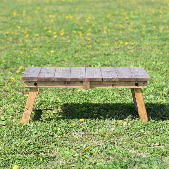 折たたみテーブル　アウトドアテーブル　キャンプテーブル　ソロキャンプ・デュオキャンプに！(チューダーオーク) 3枚目の画像