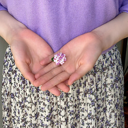 刺繍糸で編んだ紫陽花ブローチ(ピンク) 4枚目の画像