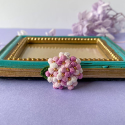 刺繍糸で編んだ紫陽花ブローチ(ピンク) 9枚目の画像