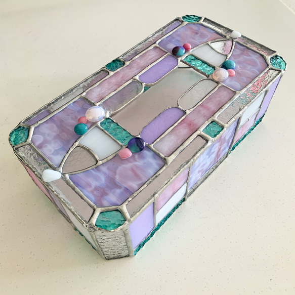 玻璃紙巾盒“粉紫色蘭花” 第4張的照片