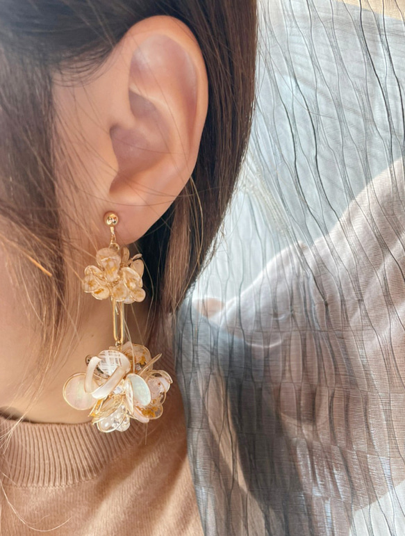 垂吊星星花球耳環/耳針/樹脂(一對) 第3張的照片