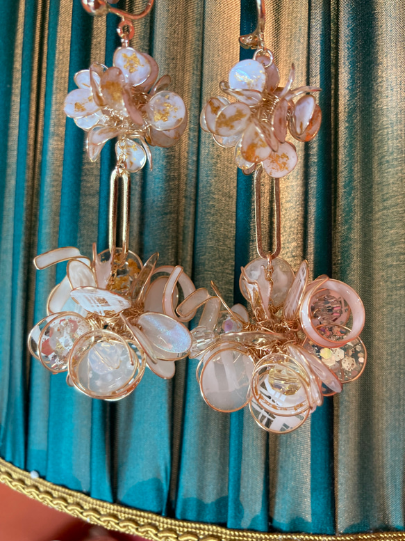 垂吊星星花球耳環/耳針/樹脂(一對) 第1張的照片