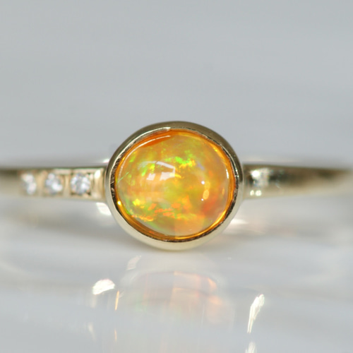 K10製 メキシコオパールとダイヤモンドのリング 指輪・リング nanakiyo