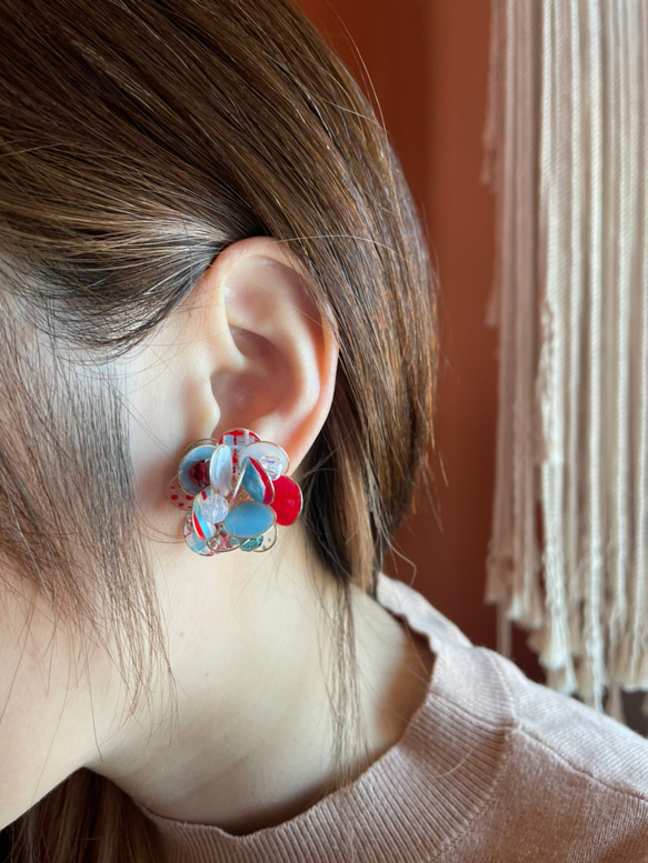 富士手繪貼耳(一對)/樹脂/耳環/貼耳 第2張的照片