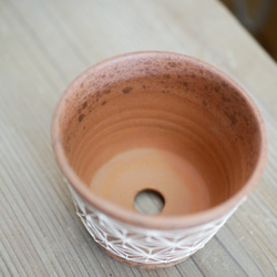 麻の葉文　イッチン装飾　植木鉢　陶器　京焼 3枚目の画像