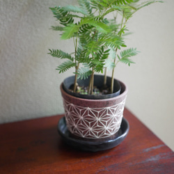 麻の葉文　イッチン装飾　植木鉢　陶器　京焼 1枚目の画像