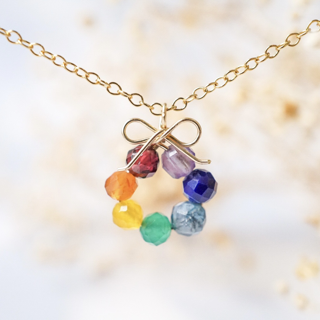 「虹の花結」アミュレット 淡水パール ネックレス リボン 天然石 誕生石 ギフト アレルギー対応 推し活 メンカラ 春 4,624円