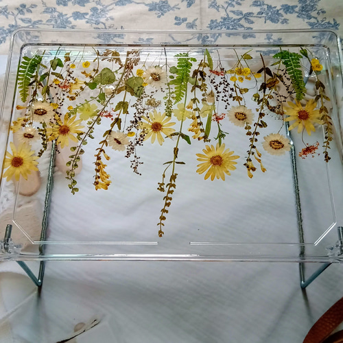 手作りプレスフラワー多機能折りたたみテーブル|透明折りたたみ