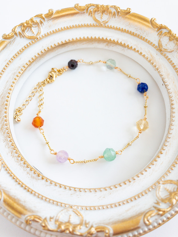パワーストーン　天然石　お守り　ブレスレット 再販】7つのパワー天然石✨お守りになるチェーンブレスレット