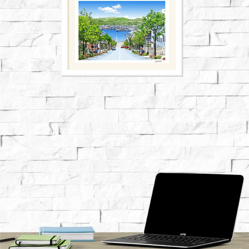 A3サイズ「函館八幡坂」ハクバ（ホワイト） 絵画 hiroma2 通販