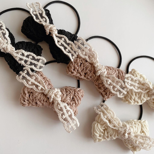 かぎ編み レースリボン ヘアゴム】かぎ針編み アンティーク ベビー