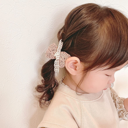 かぎ編み レースリボン ヘアゴム】かぎ針編み アンティーク ベビー