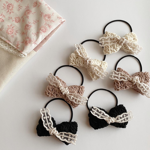 かぎ編み レースリボン ヘアゴム】かぎ針編み アンティーク ベビー