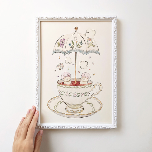 A4 猫と紅茶 アートプリント/イラスト複製画 イラスト Yakumo 通販