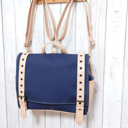UNDER CANVAS 倉敷帆布 リュック コーテッドキャンバス ネイビー 色の変更可能 3way8号ネイビーの倉敷帆布のベージュ合皮のベルト