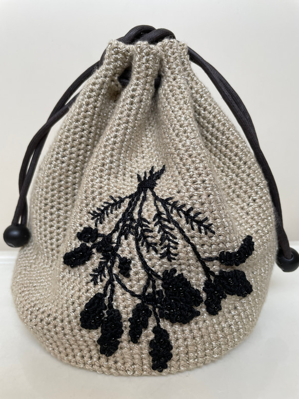 かぎ針編みの丸底巾着バッグ《ミモザ》 巾着バッグ えふF 通販