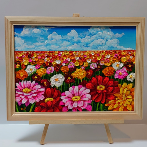 油絵 絵画 【ジニアのお花畑】 絵画 HR 通販 14040589｜Creema