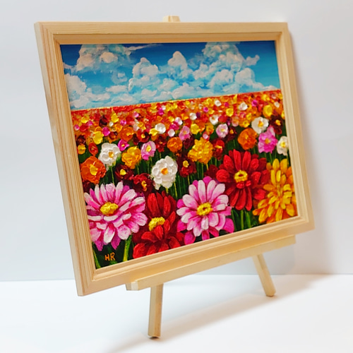 油絵 絵画 【ジニアのお花畑】 絵画 HR 通販 14040589｜Creema(クリーマ)
