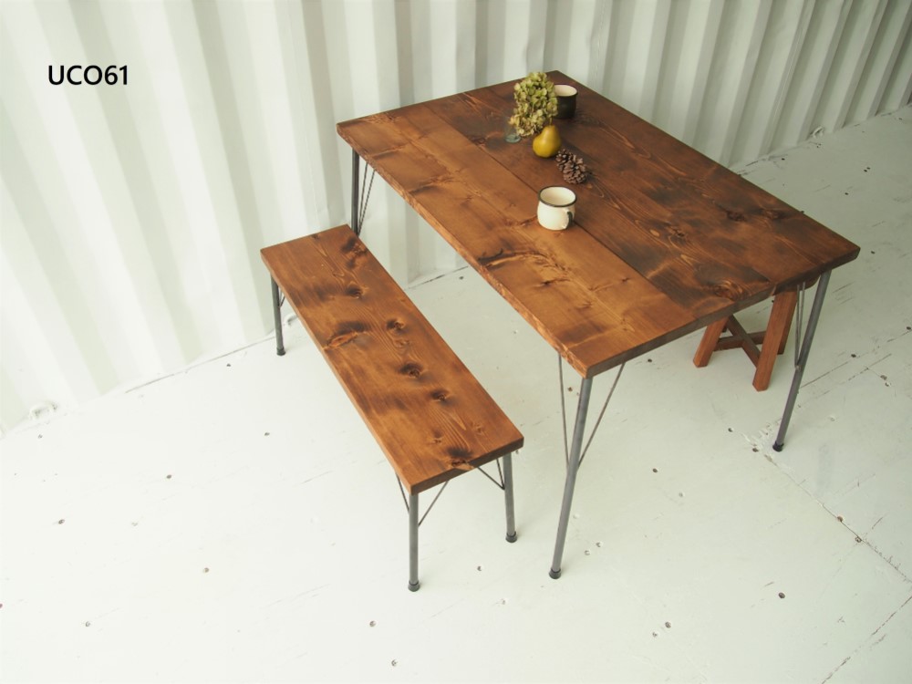 アイアン脚　ベンチ【1000】（ダーク）アンティーク風・天然無垢材鉄脚