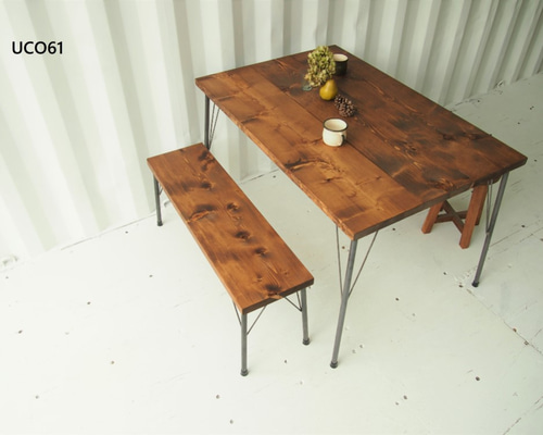 アイアン脚 ベンチ【1000】（ダーク）アンティーク風・天然無垢