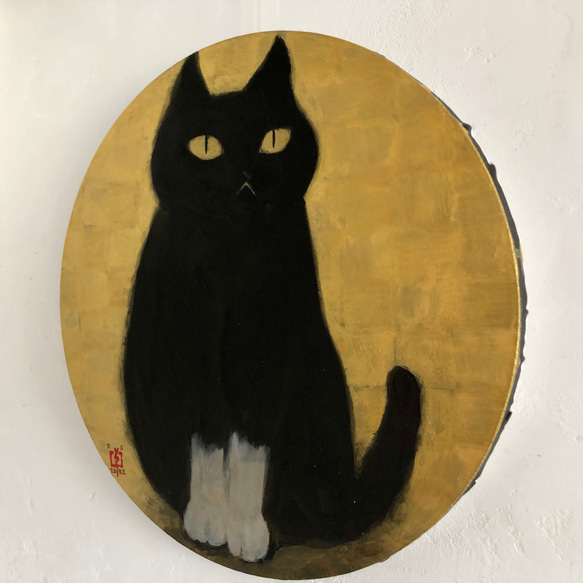 肉筆画  「そーねこ」 円型30／2682-002 3枚目の画像