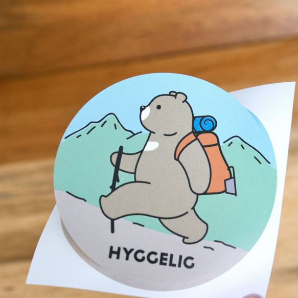 登山ベア 丸型シール 円形 ステッカー HYGGELIG 防水 キャンステ 山登り クマ 熊 HS03 2枚目の画像